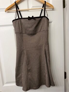 Brown Check Spaghetti-Strap A-Line Dress